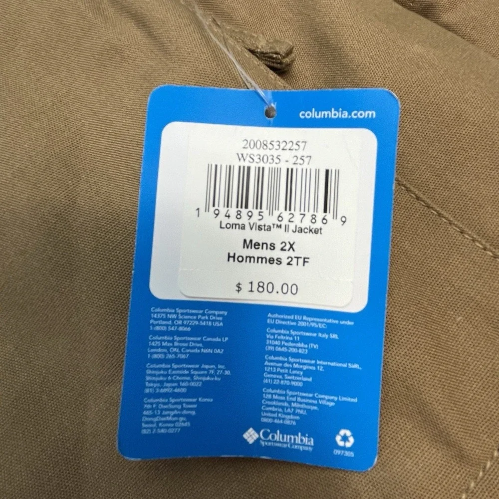 NEW Columbia Loma Vista II Jacket Men's Size XXL Coat Fleece Lined Brown Canvas